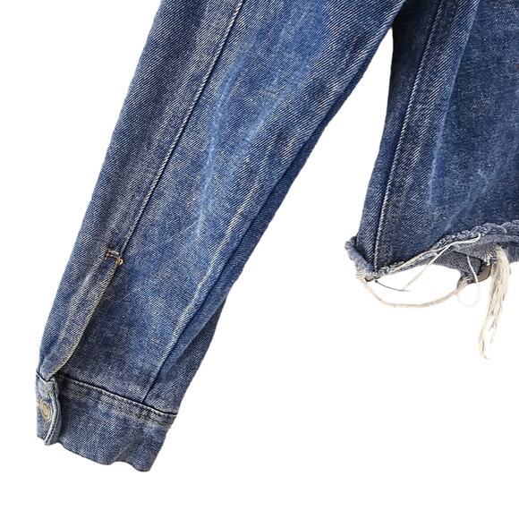 Sans Souci Jean Jacket Women's Size Small Embroidered Floral Cropped Distressed - Picture 9 of 16